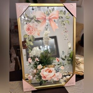 Floral Gold and Pink Wall Mirror💐Measure 16” x 24” 🎀